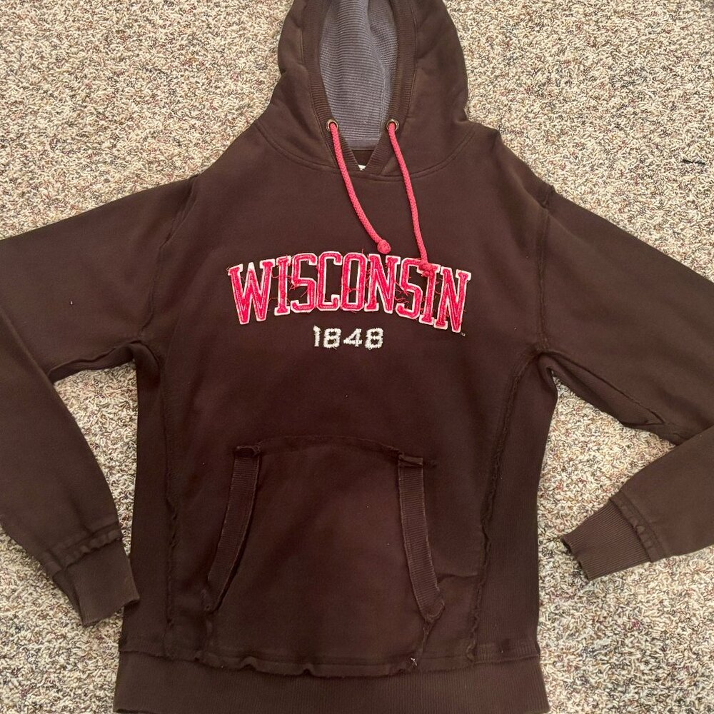~~UW WISCONSIN BADGERS VINTAGE UNIQUE BROWN EMBROIDERED XL HOODIE  BEST WISCONS
